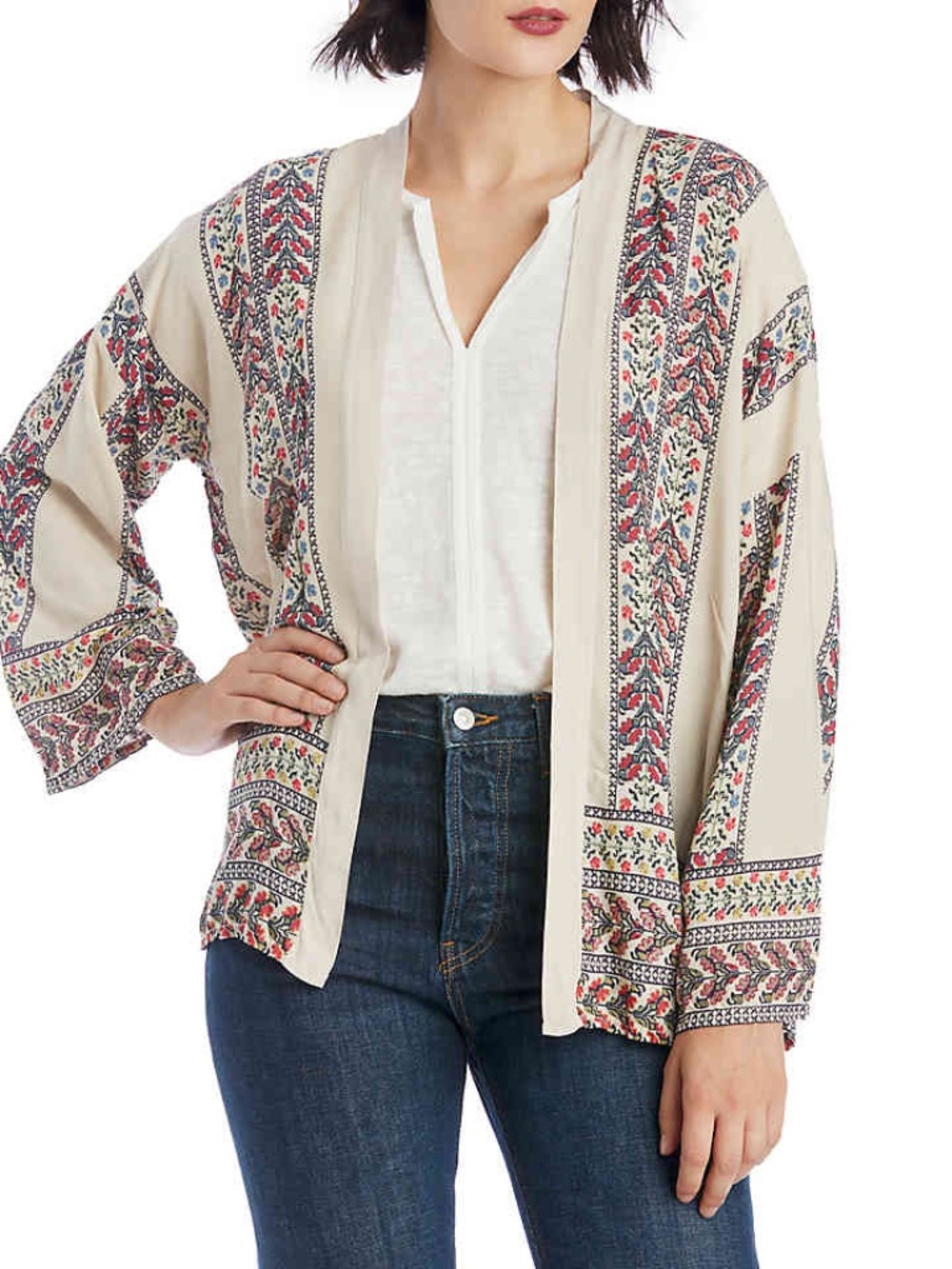 Sole Society Lightweight Boho Floral Print Open Kimono Long Sleeve Cardigan